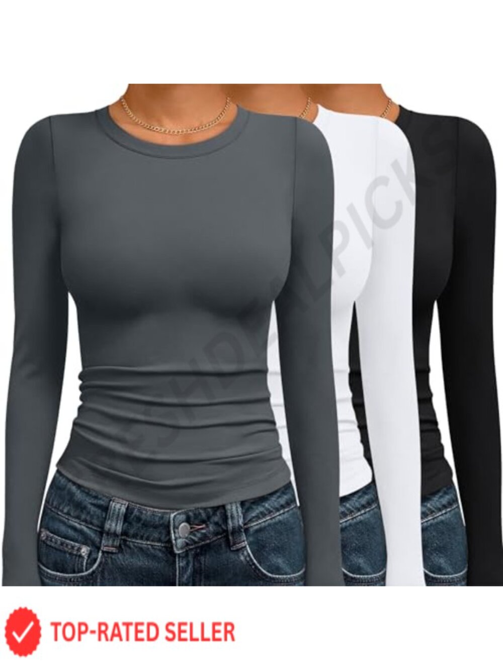 Women's 3 Pack Long Sleeve Crew Neck Fitted T-Shirts Compression Base Layer